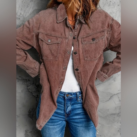 It is Well Boutique; Brown Frayed Hem Long Denim Jacket; Loose Fit; Medium; NWT - Picture 4 of 5